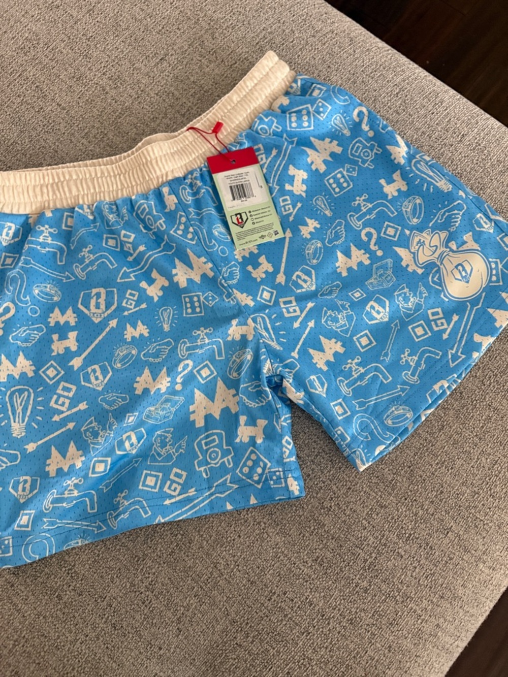 Boys B101 Light Blue Printed Shorts with Cream Elastic Waistband (YXL)